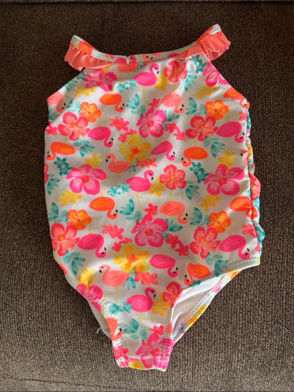 healthtex White Girls One-Piece Swimsuit with Pink Flamingos & Coral Flowers